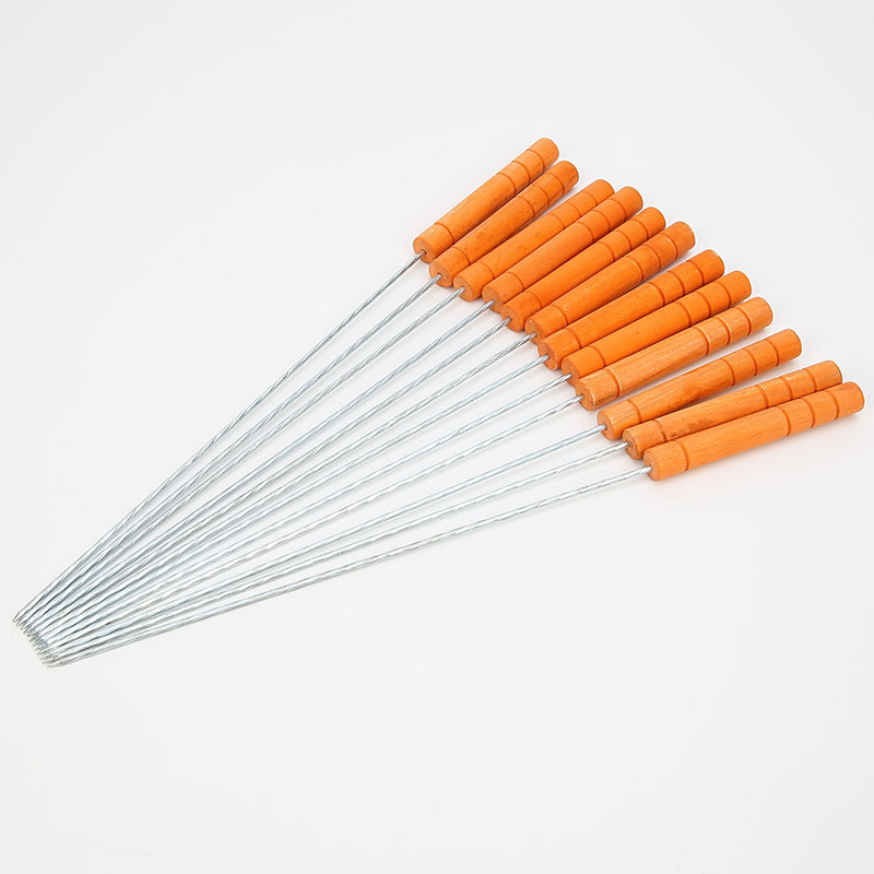 厂家直销bbq木柄麻花针方便烤钎家用聚会烧烤针烧烤钎烧烤工具