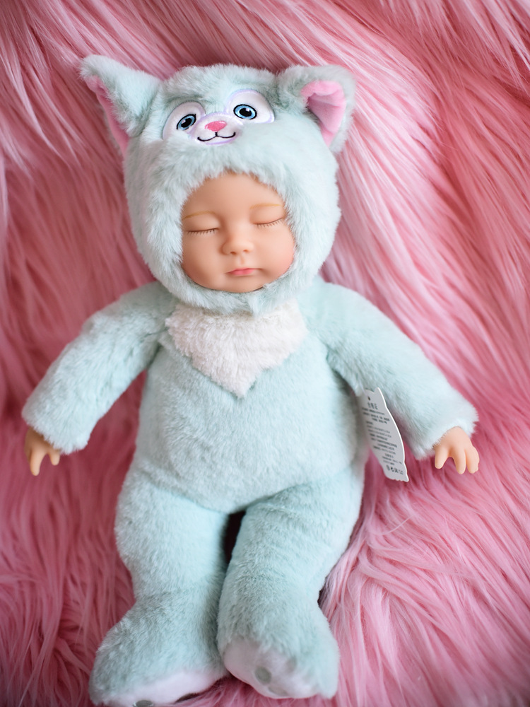 跨境专供正版睡萌娃娃安抚娃娃仿真婴儿陪睡搪胶毛绒公仔站动物款