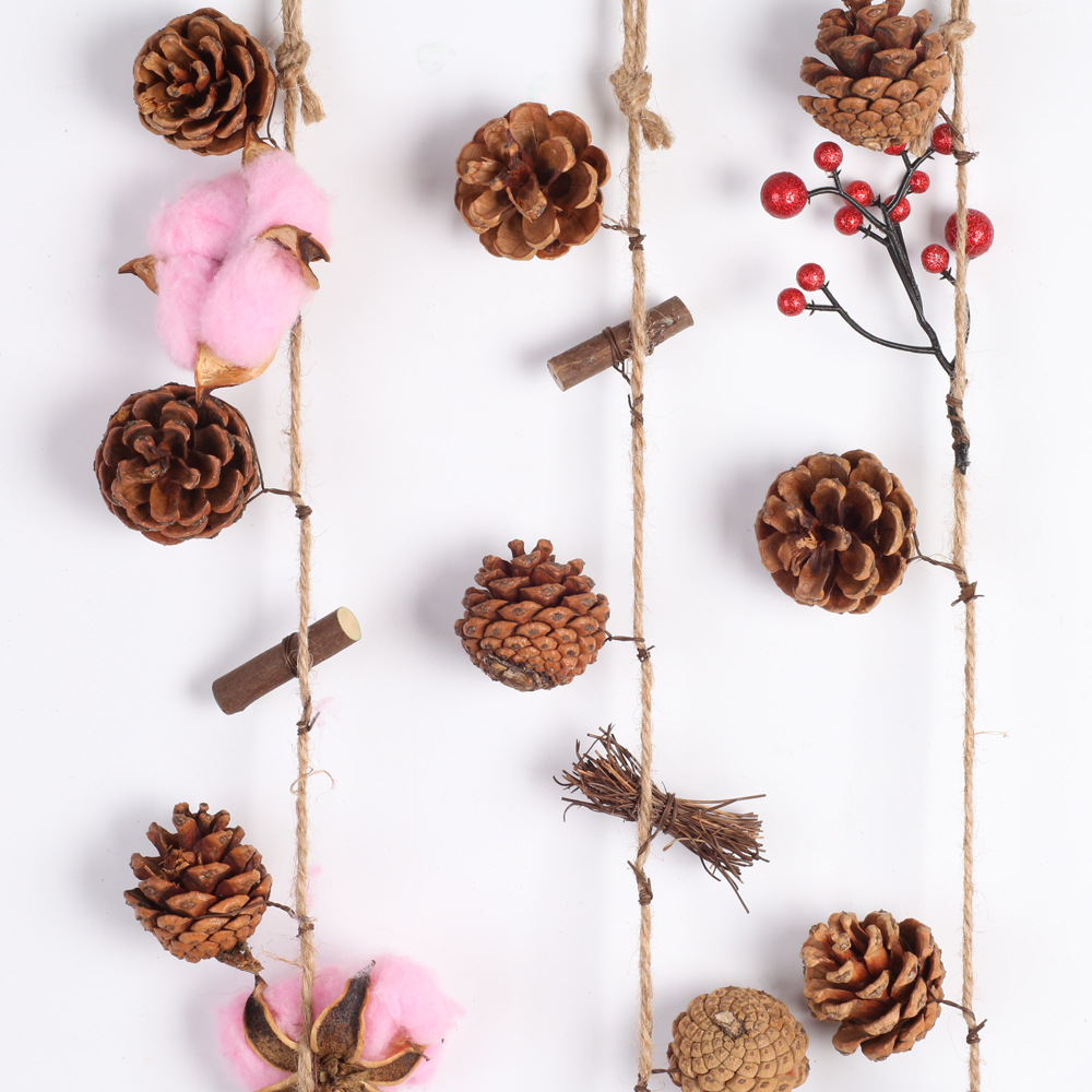 圣诞节装饰用品 圣诞纯天然松果长条挂件场景布置道具