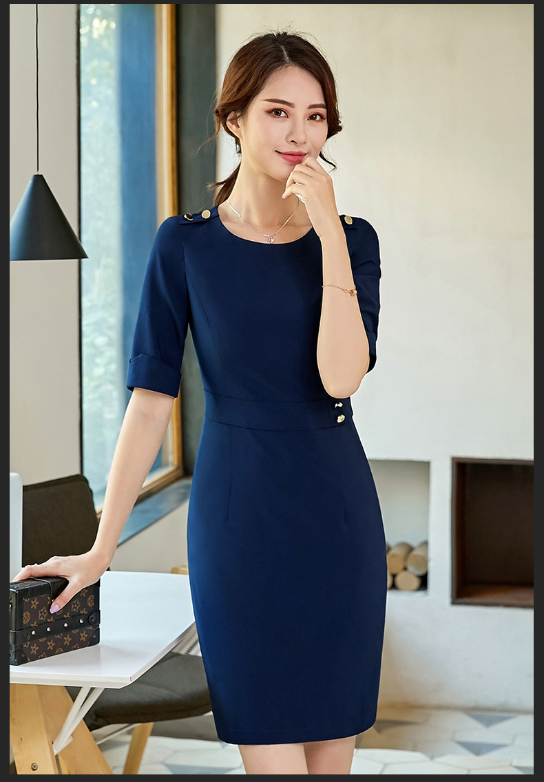 新款女士职业套裙 女套裙短袖修身女式套裙 时尚气质藏青色连衣裙
