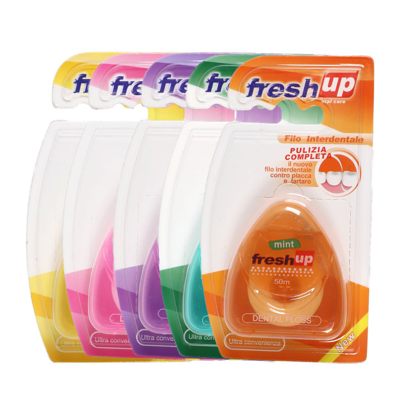 New Packaging Triangle 50 M Tooth Cleaning Floss Fresh Mint Flavor Multi-Color Optional Fresh up Tooth Coil Suction Card