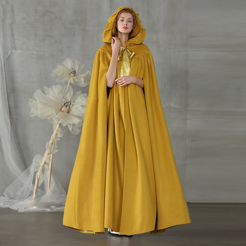 平绒金色蝴蝶结新娘披风斗篷超宽女士披风长外套风衣大衣长款披肩