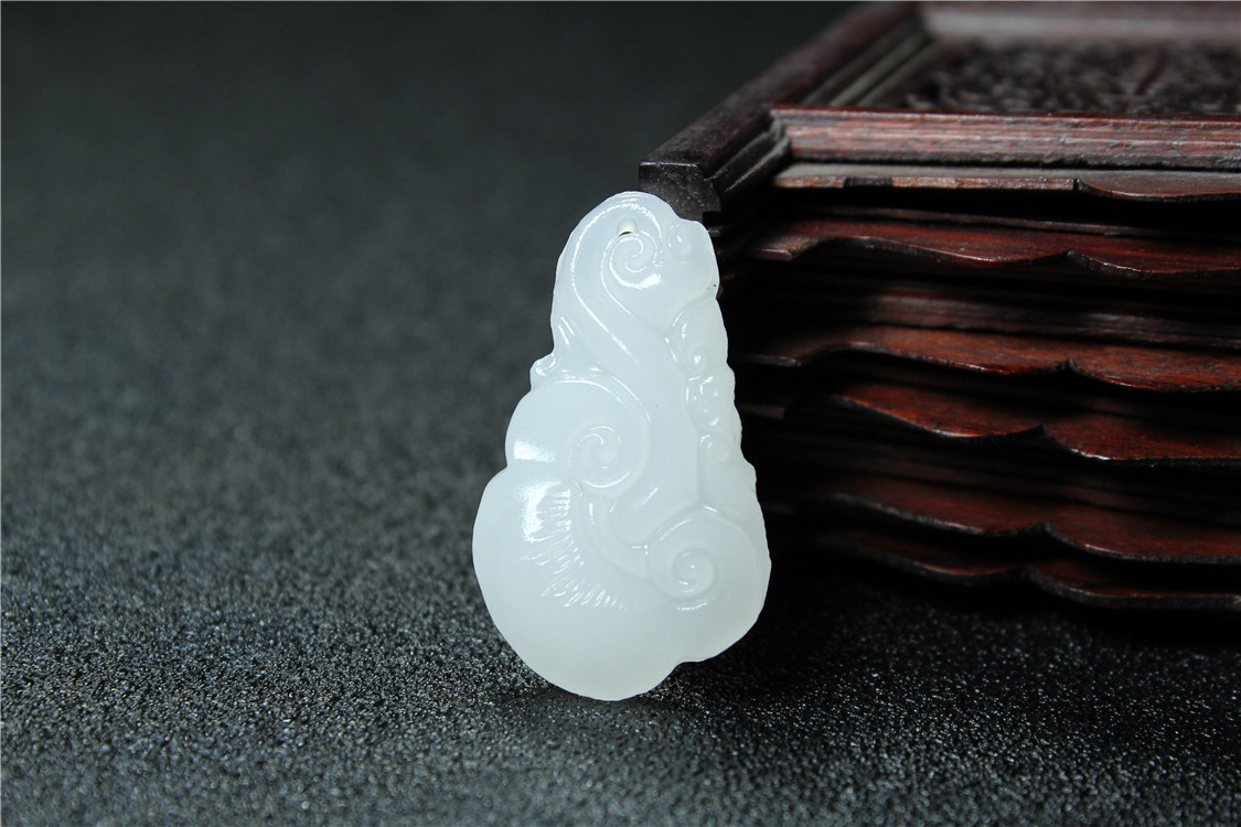 天然阿富汗白玉蝙蝠如意吊坠 diy玉石挂坠流苏玉佩半成品