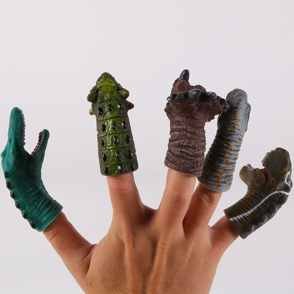 批发抖音同款搪胶手指龙手偶恐龙模型指套玩具恐龙模型手指玩偶新