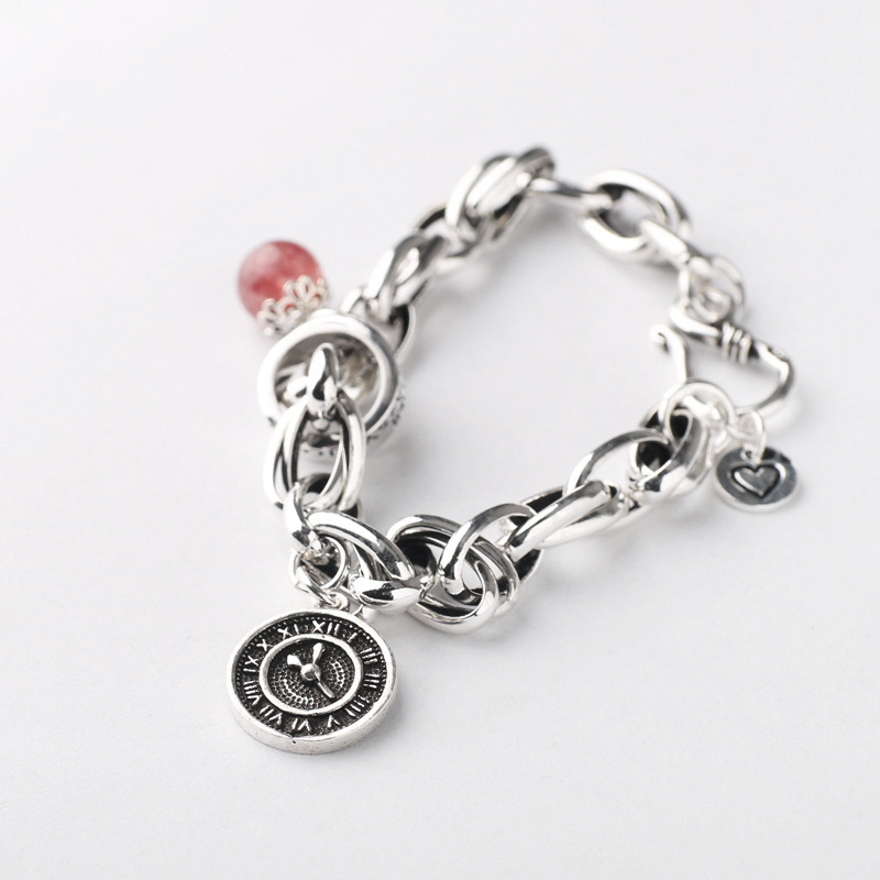 了凡居夏季新款纯银s925银草莓晶o圈链欧美风charm手链时尚女款