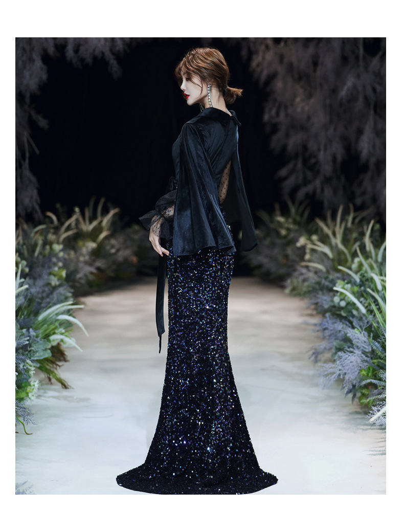 黑色晚礼服裙女2019新款高端大气宴会气质高贵年会礼服鱼尾连衣裙