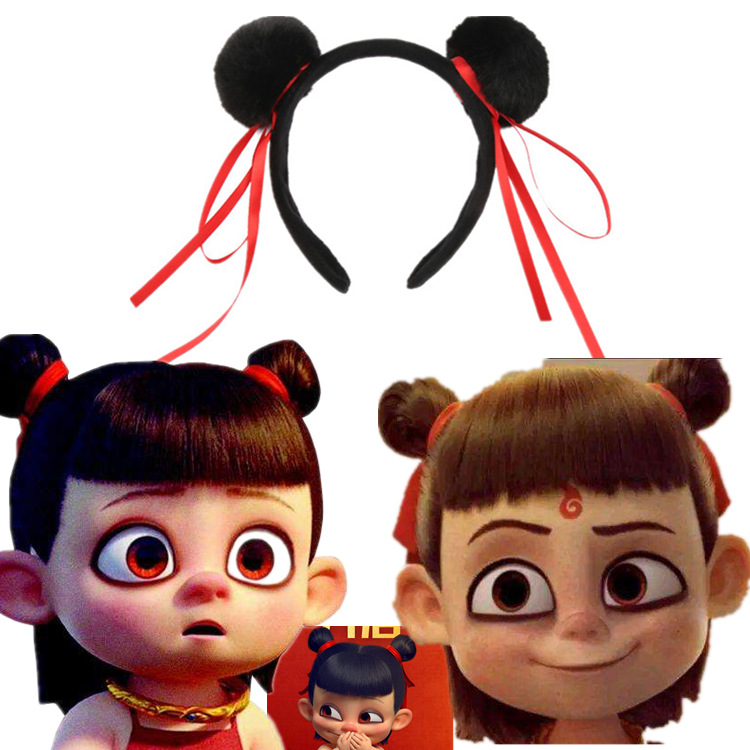 新款超萌仿毛球发箍彩色儿童哪吒丸子头卡通可爱发饰头箍厂家定做