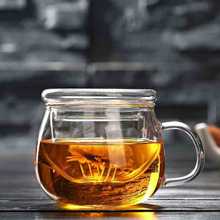 玻璃茶杯带把男女办公室花茶杯子加厚带盖透明茶水分离泡茶杯