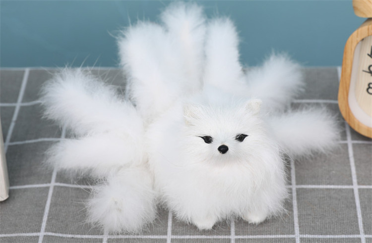 仿真九尾狐模型仿真狐狸毛绒玩具狐仙玩偶小狐狸创意装饰白狐摆件