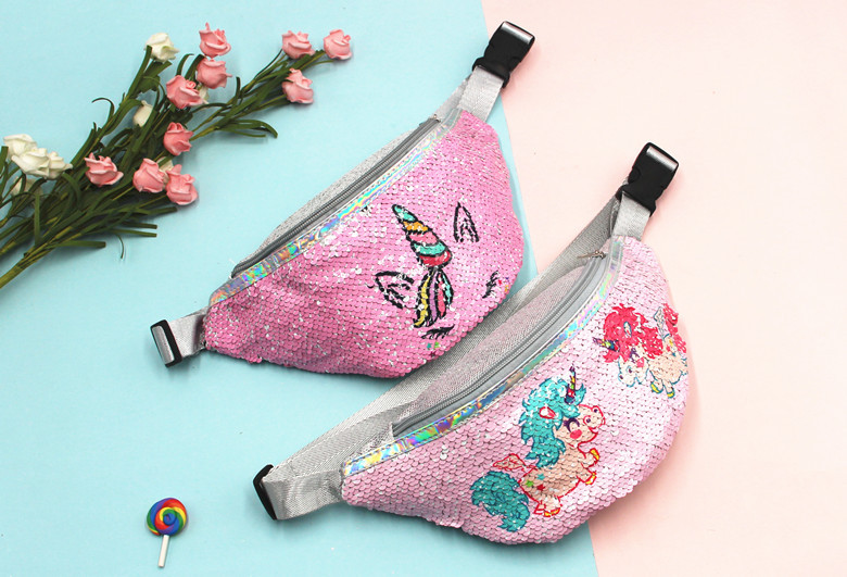 Cross-Border Children's Unicorn Printed Sequined Cartoon Waist Bag Little Girl Casual Sports Cute Chest Bag Shoulder Bag