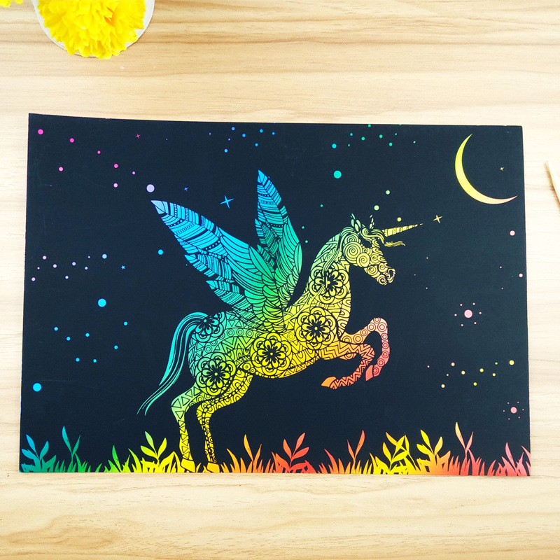 diy卡通彩色刮画本 儿童刮纸 刮刮画 刮刮卡送竹签