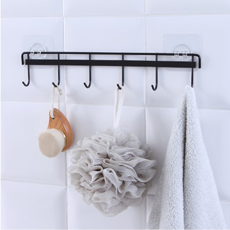 Power Hook Hook Wall Hanging Non-Hook Kitchen Hook Iron Household Mark with Row Six-Piece Adhesive Punch 6 Art-Free Adhesive Bathroom