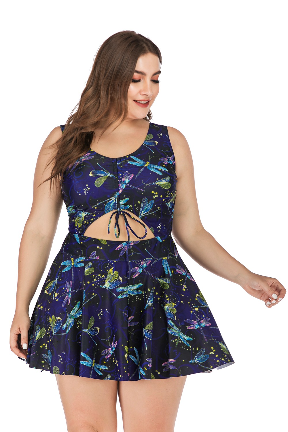 欧美肥婆泳装 超大码泳衣 2019新款加肥加大码裙式连体泳衣 女士