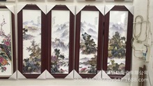 景德镇手绘陶瓷板画四条屏挂画中式仿古壁画客厅装饰画实木框壁画