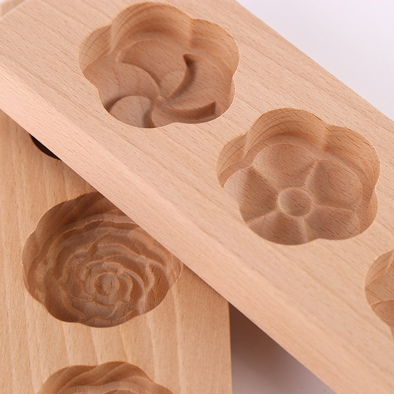 双孔月饼模具立体花型年糕模子木头模板绿豆糕印模厂家直销