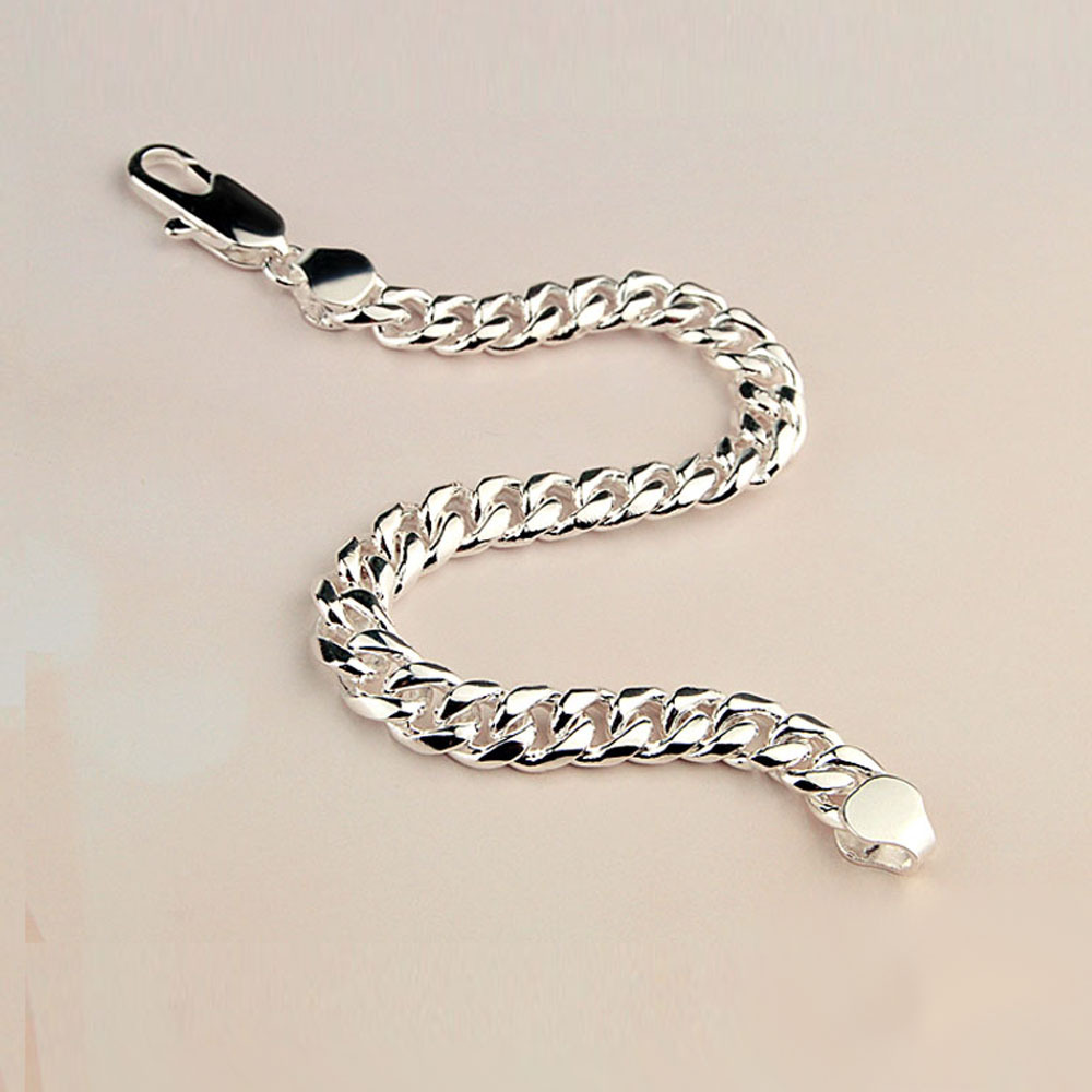跨境一件代发8mm男士马鞭链手链时尚经典镀厚白金潮男银首饰直销