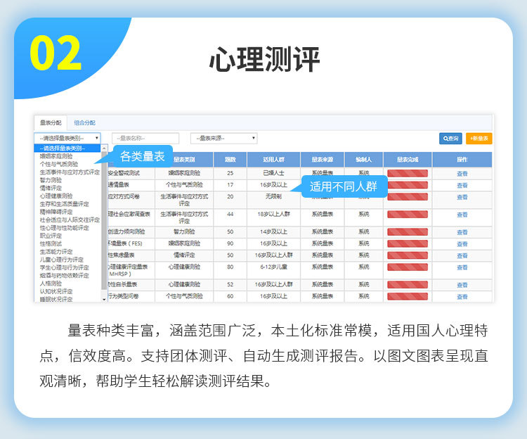 心理测评系统学校企业司法单位社区档案管理心理测试软件心理量表
