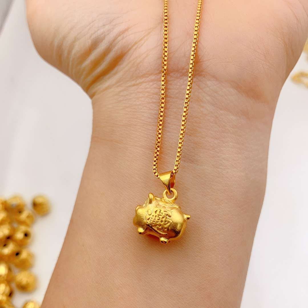 沙金猪手链女3d硬金生肖猪镀金本命年小金猪转运珠手链情人节礼物