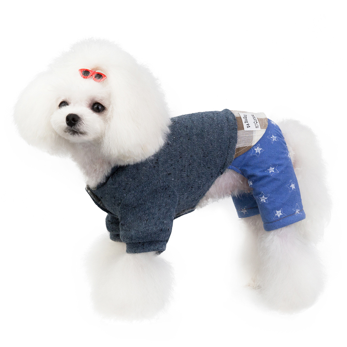 宠物衣服批发秋冬新款星星牛仔四腿棉衣跨境时尚泰迪比熊狗狗衣服