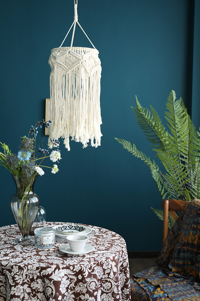 简约现代风格棉绳编织灯罩手工编织棉绳圆筒形百搭灯罩装饰吊顶