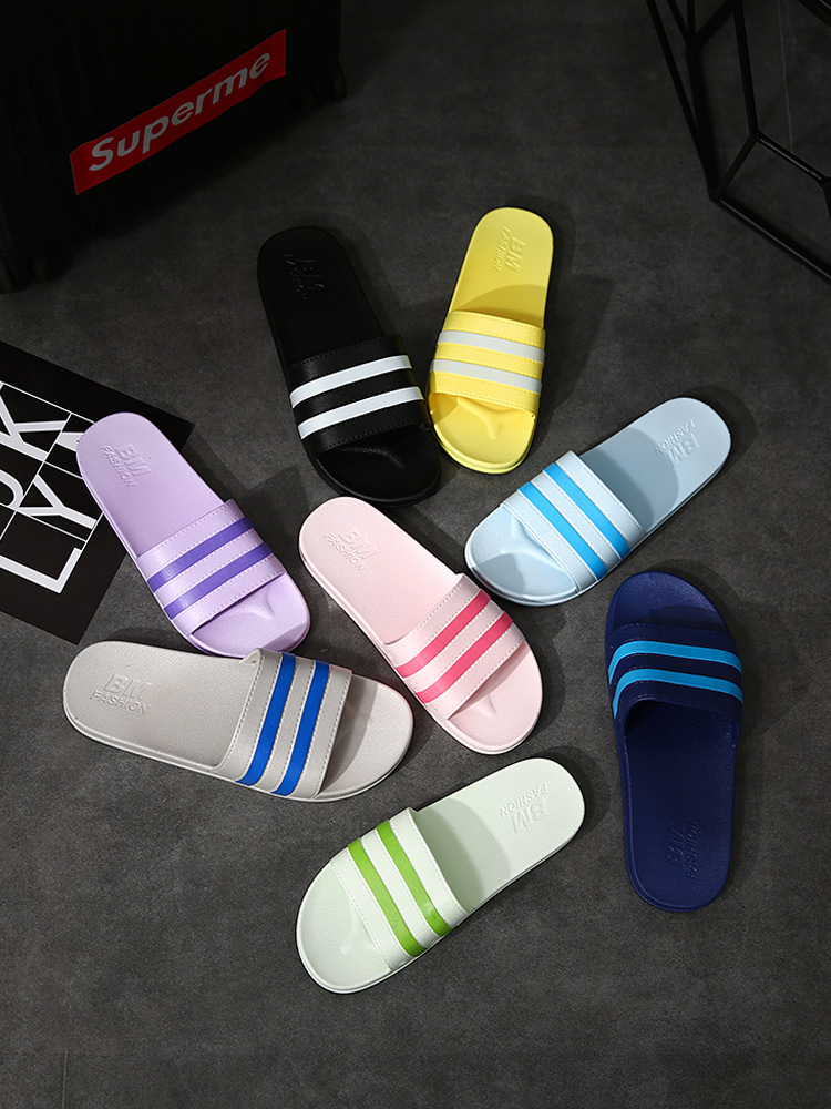 New Slippers Women's Summer Couple Household Non-Slip Striped Bath Plastic Stall Slippers Male Bathroom Slippers