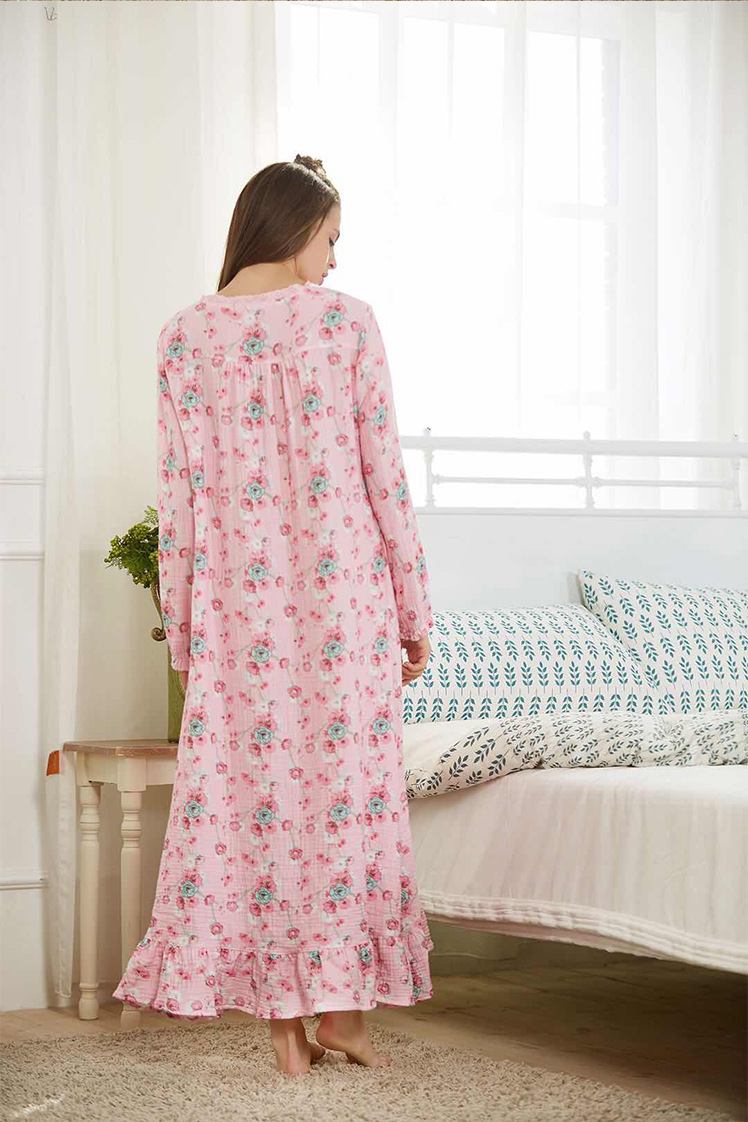 睡裙女士春秋夏季长袖纯棉长款韩版甜美可爱可外穿睡衣纱布家居服