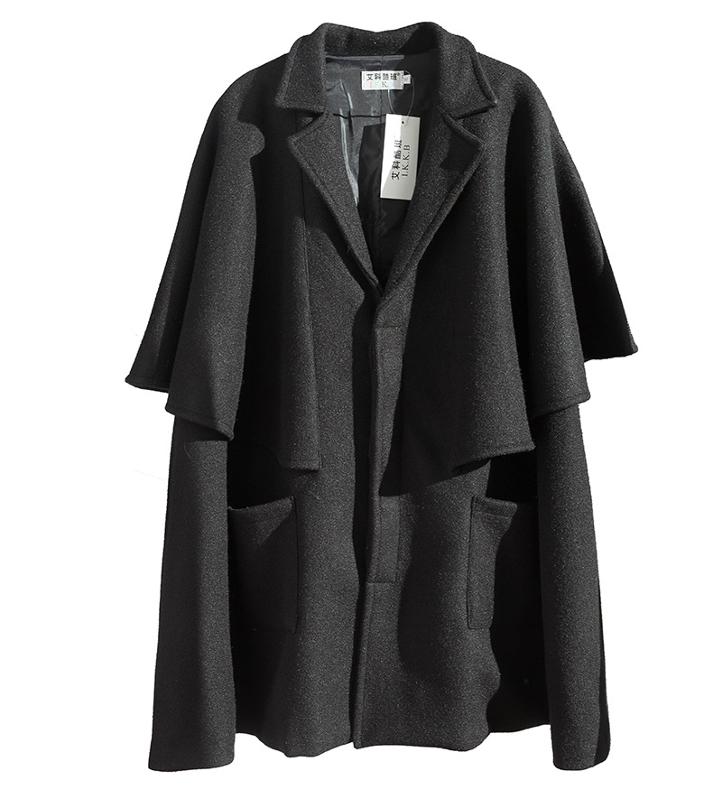 假2件无袖中长款宽松披肩斗篷披风式男冬季大衣外套上衣毛呢英伦