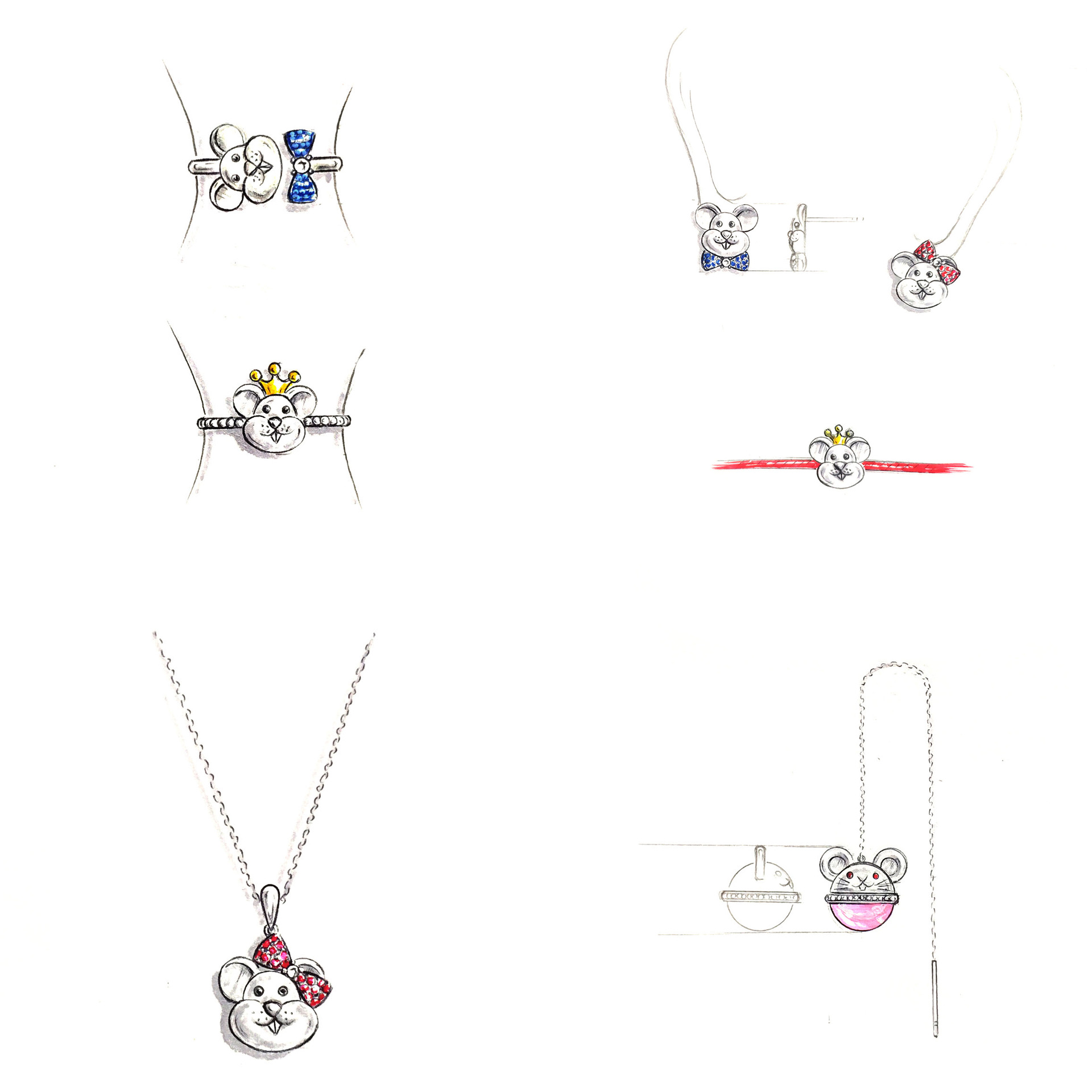 原创设计蝴蝶结老鼠手镯子925银饰品加工来图定制missg珠宝首饰厂