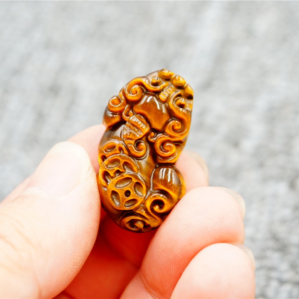 a级 黄虎眼石雕刻貔貅大号 虎眼石吊坠diy饰品挂件配件坠子