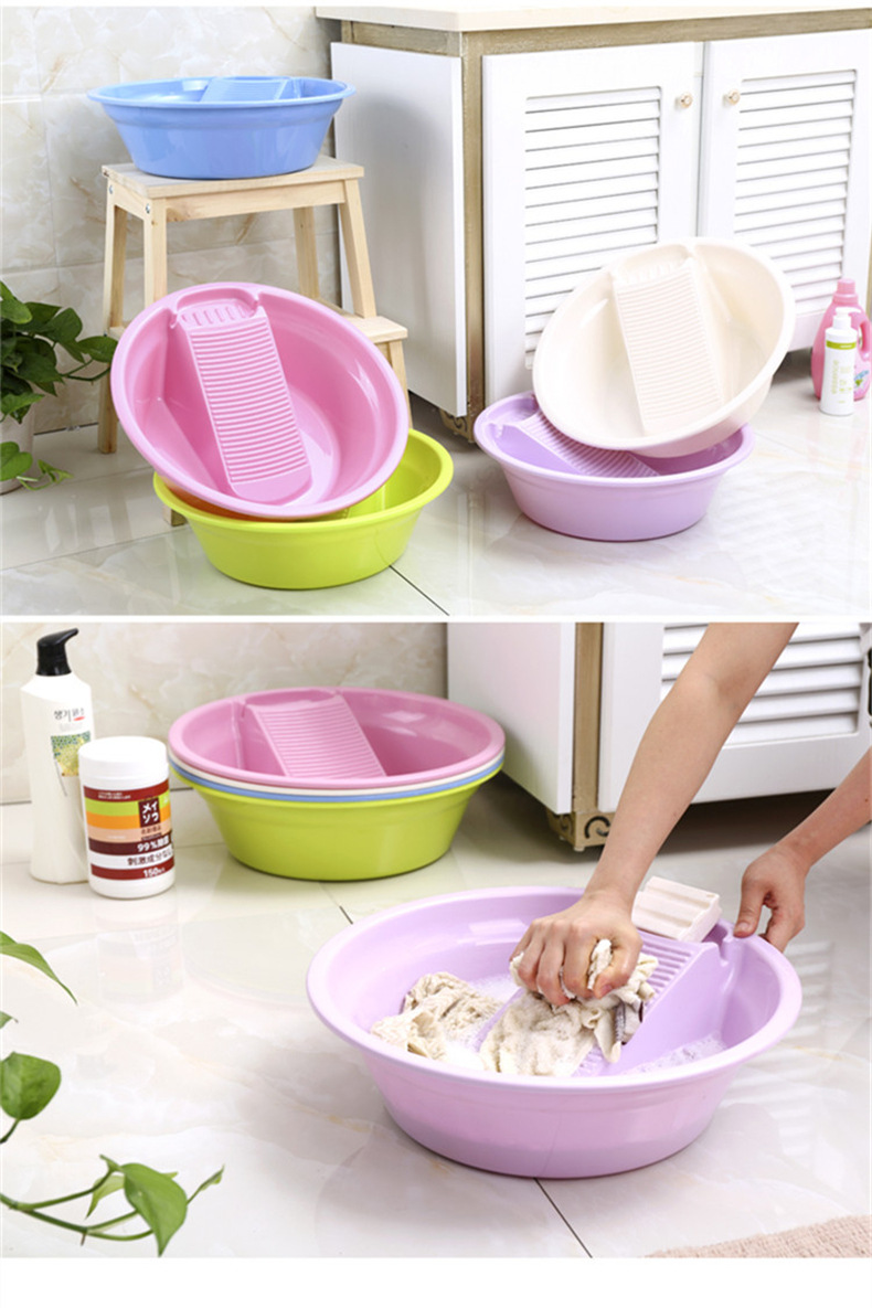 艾森卡 创意一体式加厚圆形塑料家用带搓板洗衣盆 搓衣盆厂家直销