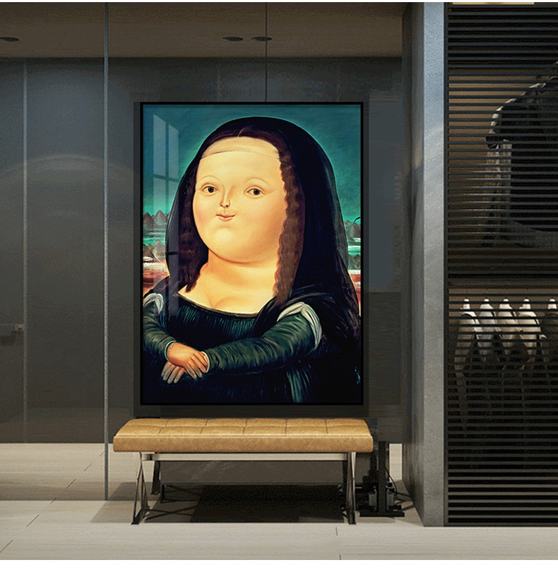 铝合金q胖版蒙娜丽莎的微笑装饰画搞笑玄关人物挂画酒店宾馆壁画