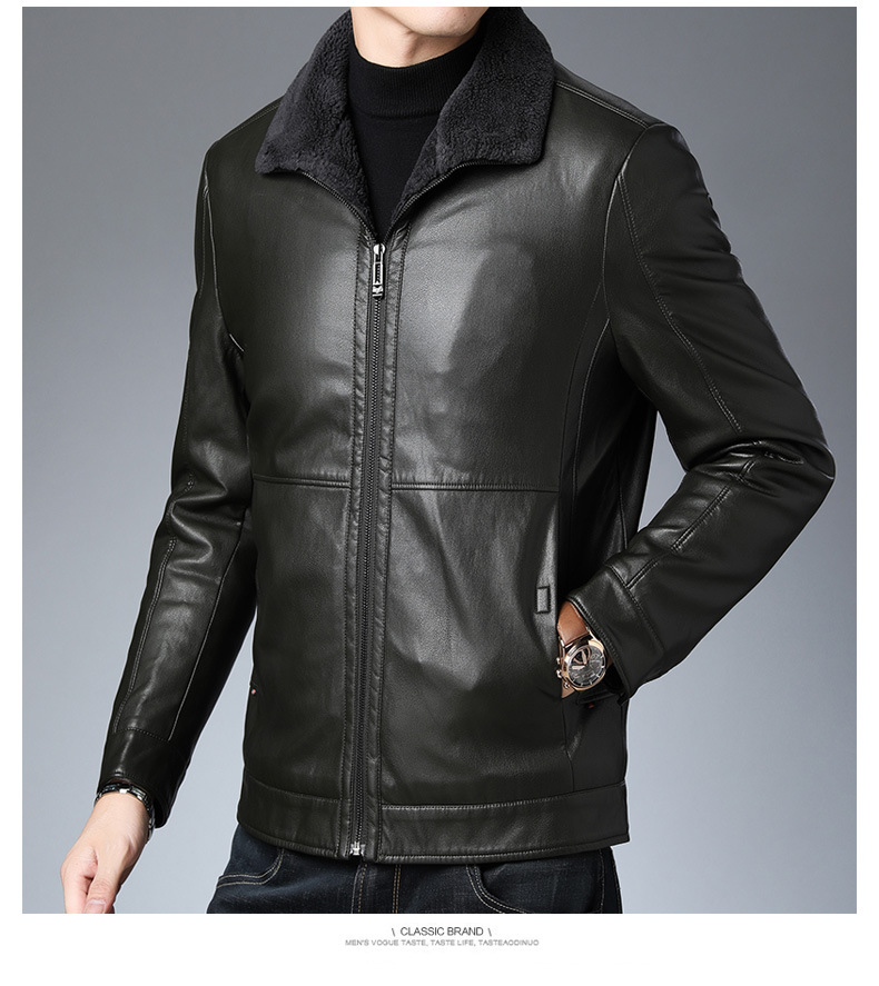 加绒皮衣拉链皮夹克休闲保暖新款外套单排扣毛领口袋秋冬休闲服装