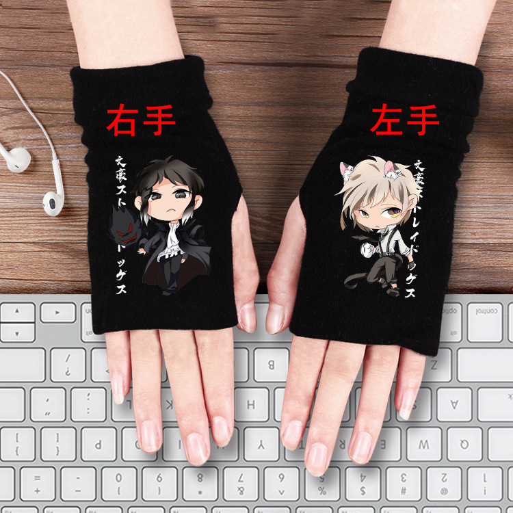 动漫手套 纯棉针织 王一博 肖战 朱一龙 冬季保暖学生半指手套