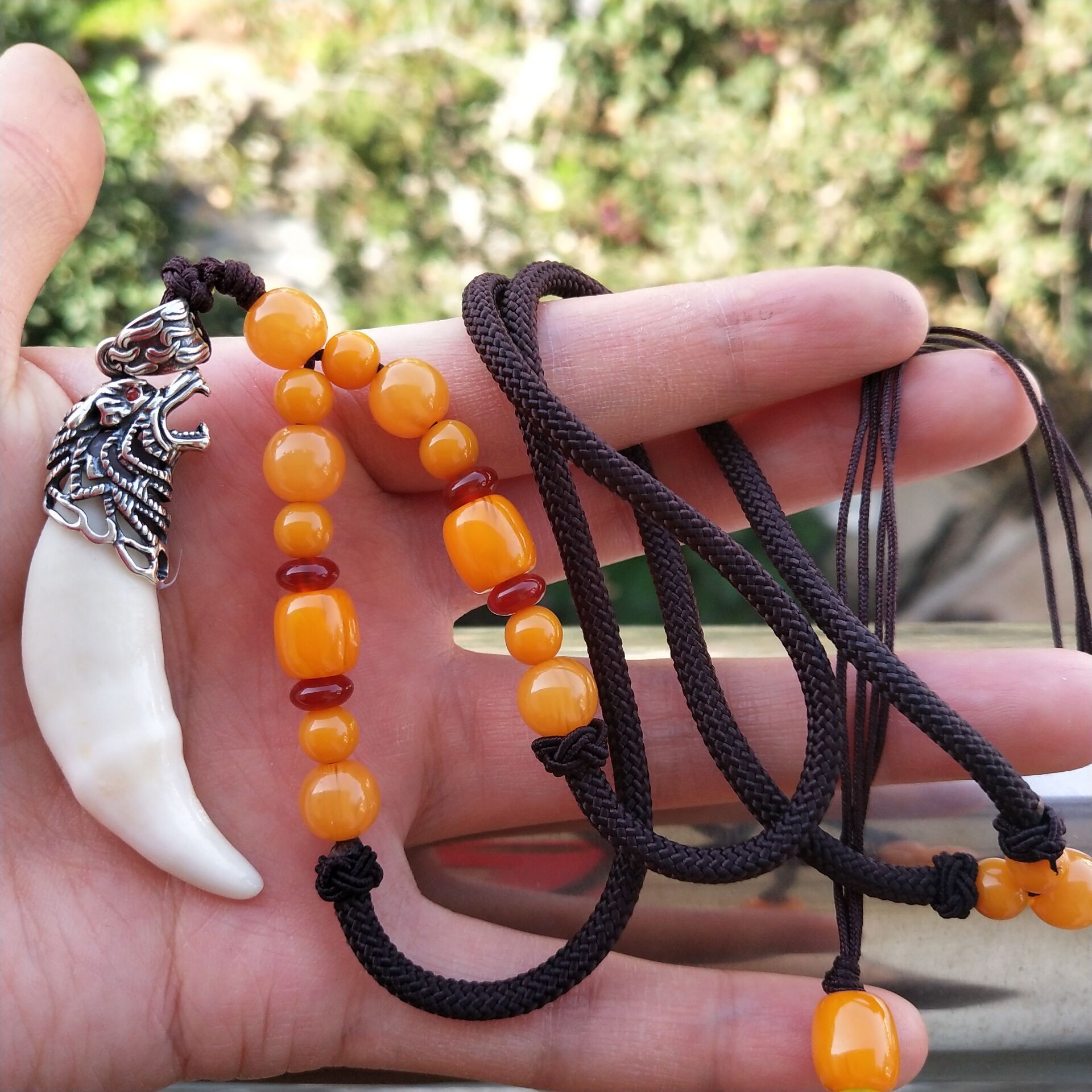 狼牙吊坠男士925纯银项链真狼狗牙项坠复古霸气牙齿个性狗牙项链