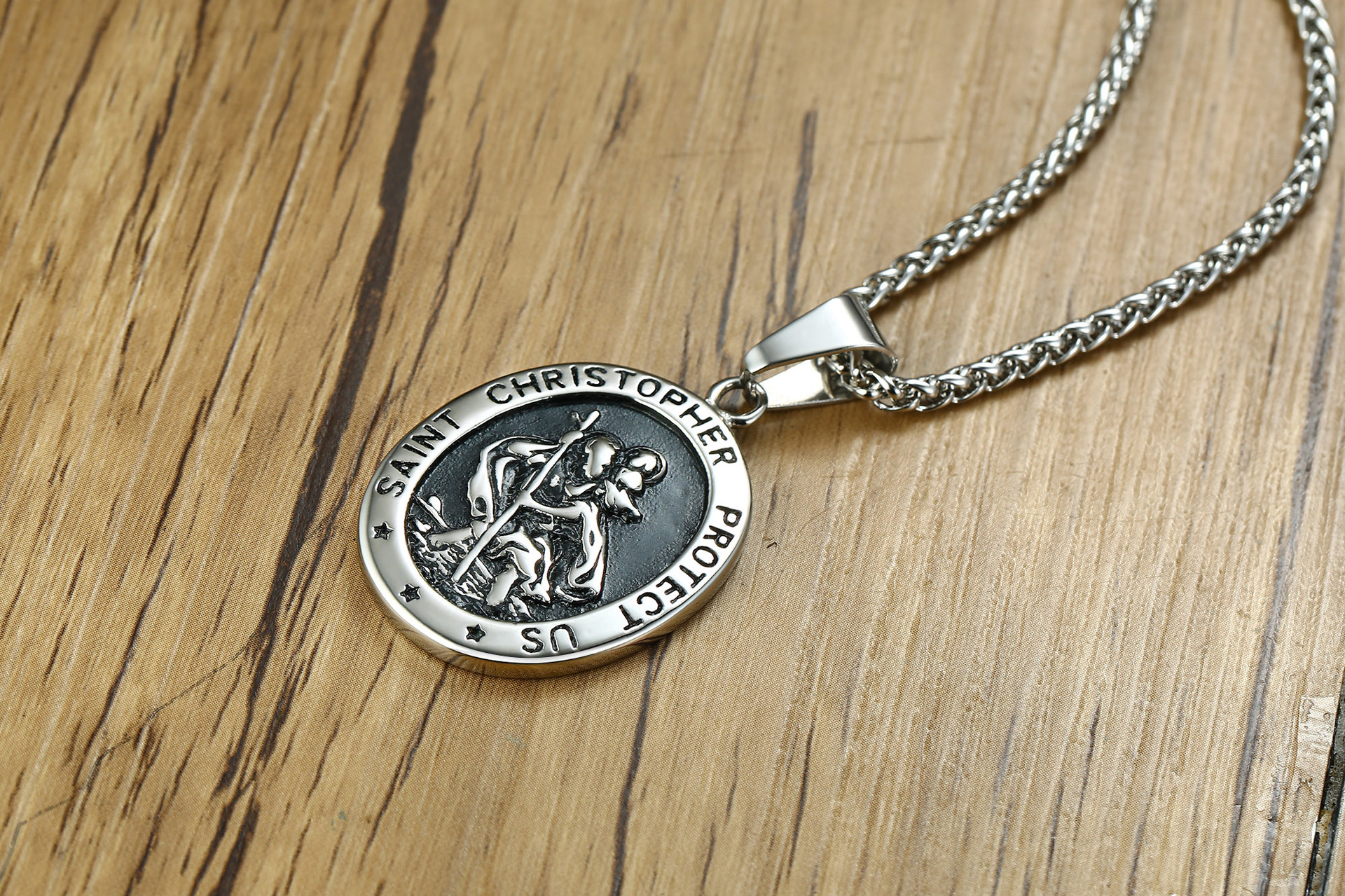 新品上市hiphop嘻哈不锈钢圣克里斯托弗吊坠 跨境电商项链pn-1229