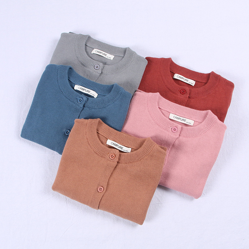 Products in Stock New School Pure Ins Pop Spring and Autumn Sweater Candy Color Cardigan Solid Color Small Cardigan Children's Sweater