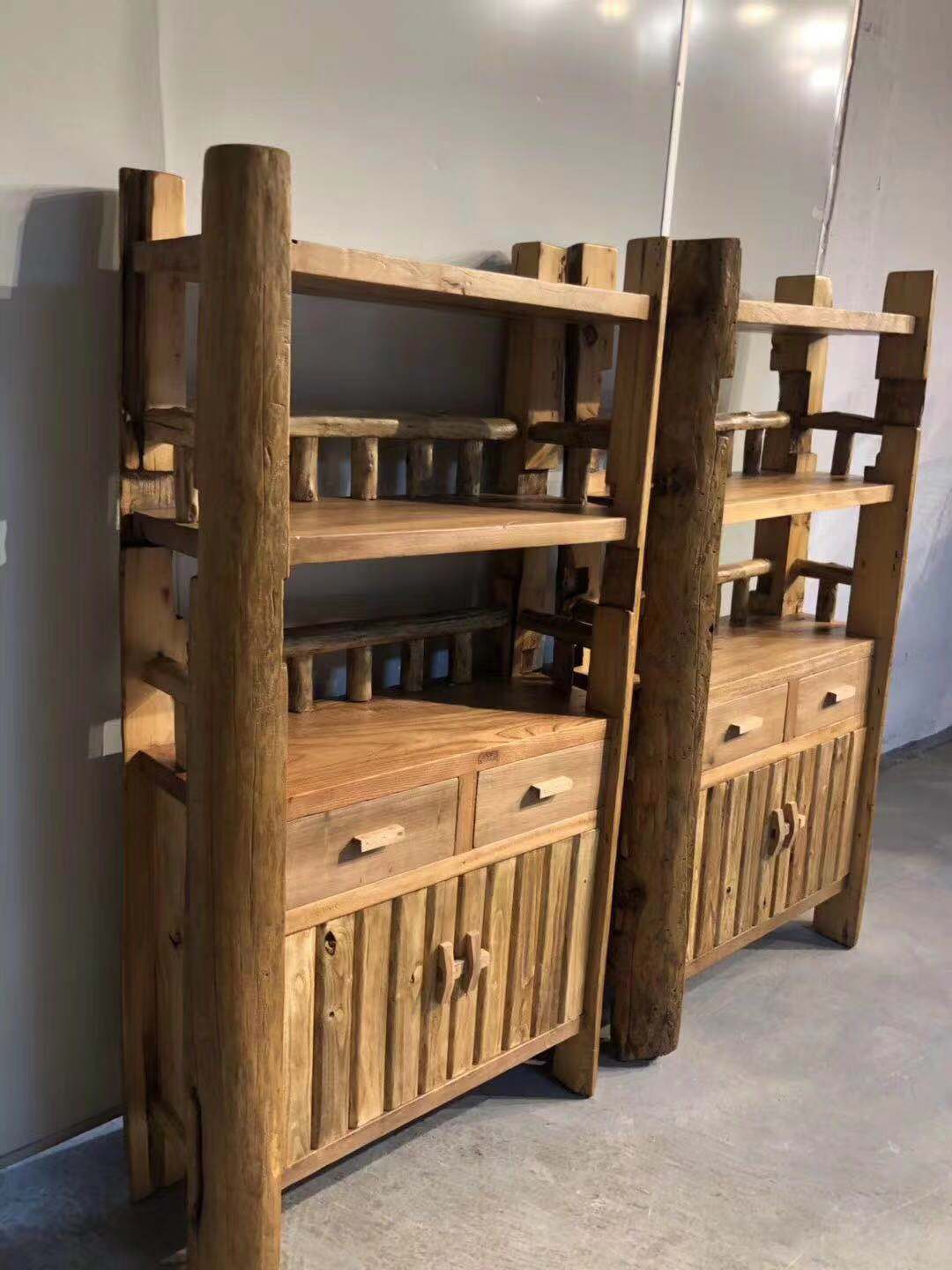 原生态实木家具香樟木书柜组合老房梁料茶叶柜书架收纳柜现代田园