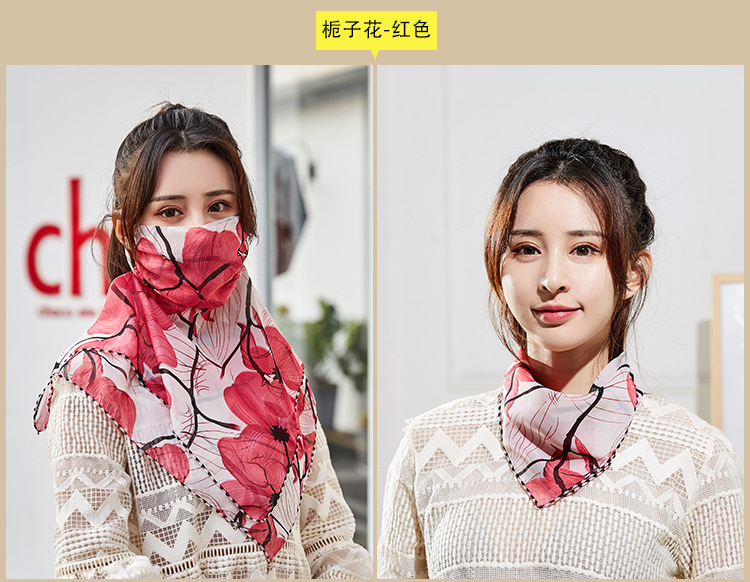 夏季防晒口罩女大围脖雪纺丝巾时尚薄纱遮阳防尘骑行口罩