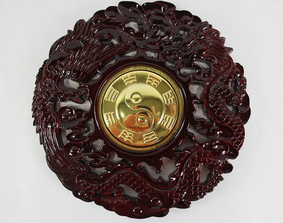 木质工艺品-正宗桃木龙凤八卦镜和合挂件家居装饰木雕增夫妻感情斩