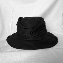 设计感山本耀司风格暗黑色褶皱渔夫帽子大帽檐亚麻日系布帽男女