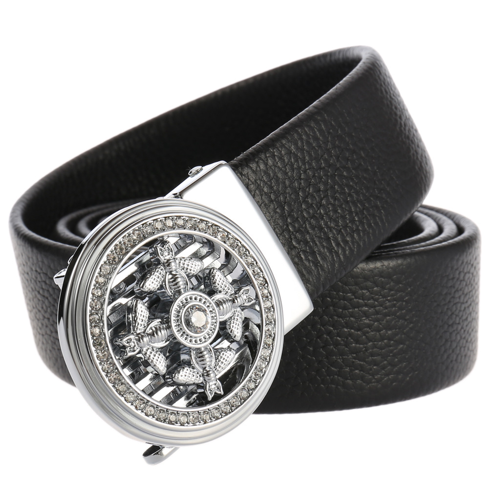 时来运转自动扣皮带头层牛皮 男士皮带 腰带 ly35-22432-5