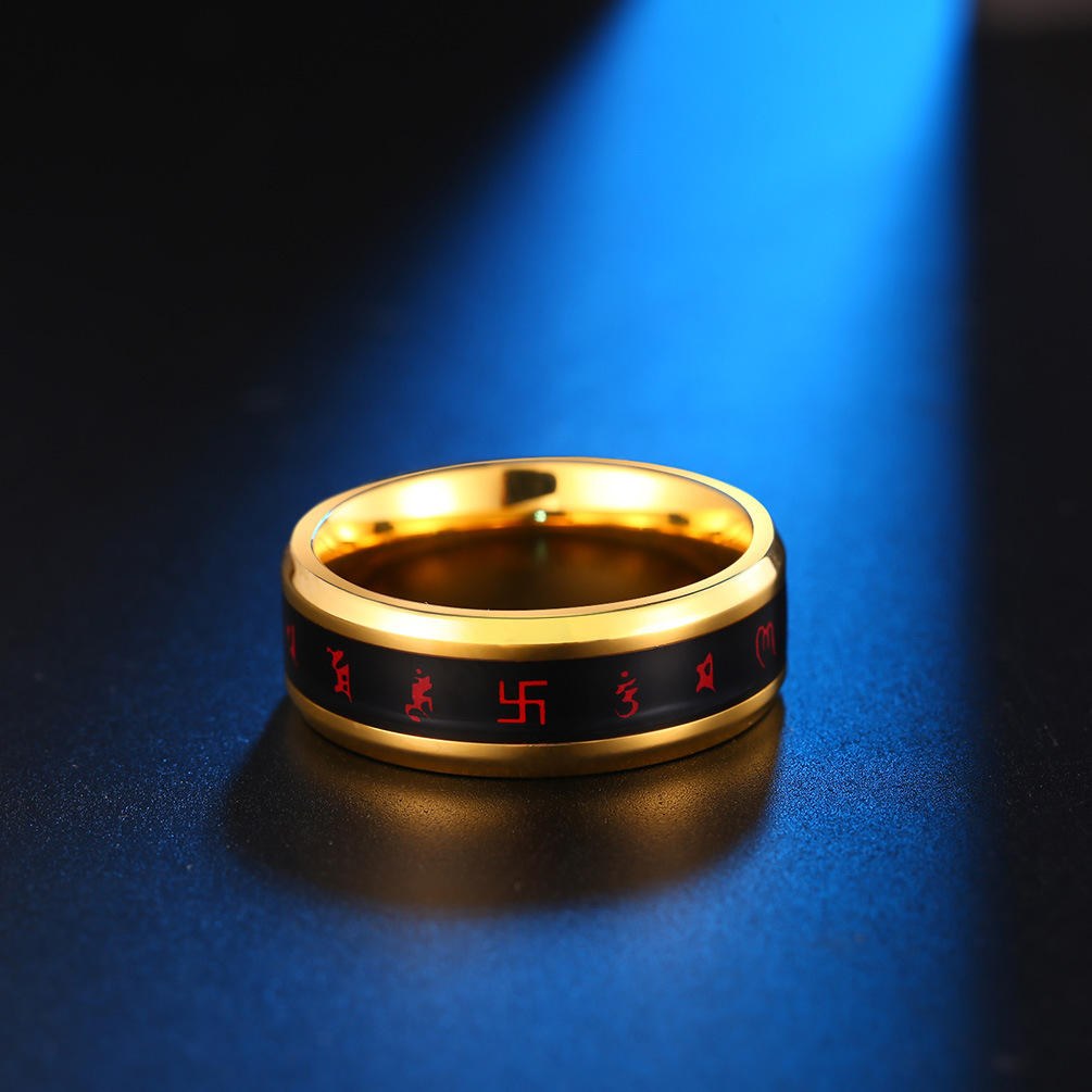 藏传佛教咒语六字真言感温温度指环观世音菩萨六字大明咒护身戒指