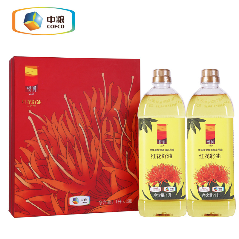 中粮悦润红花籽油1lx2瓶礼盒装物理压榨一级油新疆红花籽油-阿里巴巴