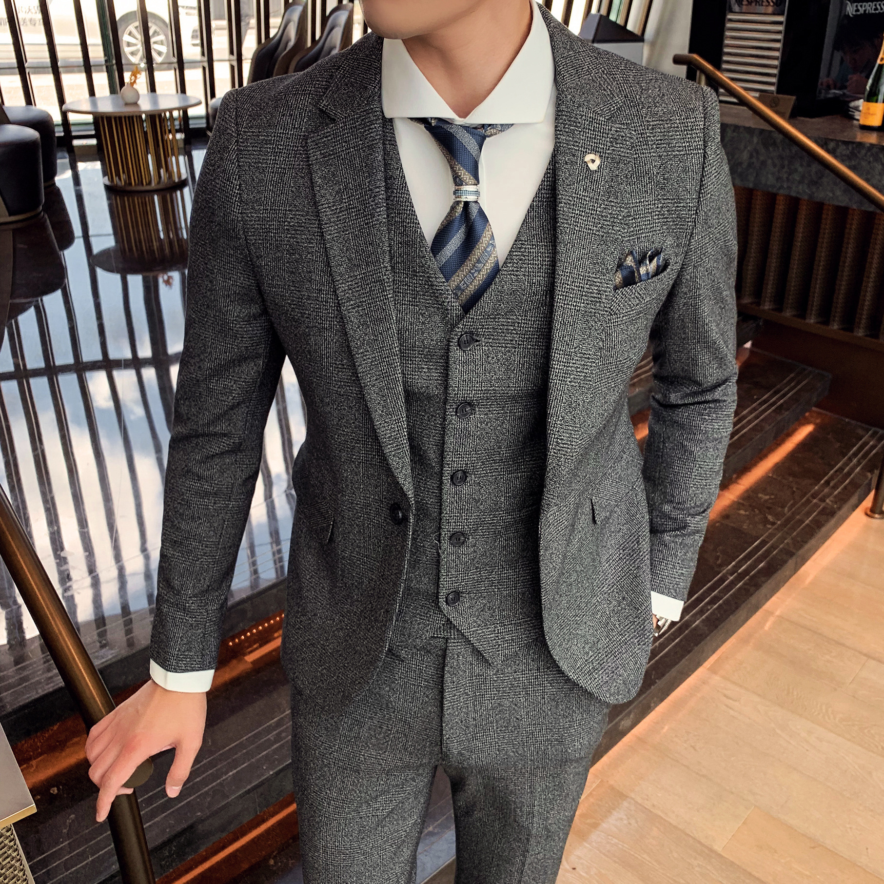 冬季商务男士上班职业装西服外套加厚毛呢修身西装领呢