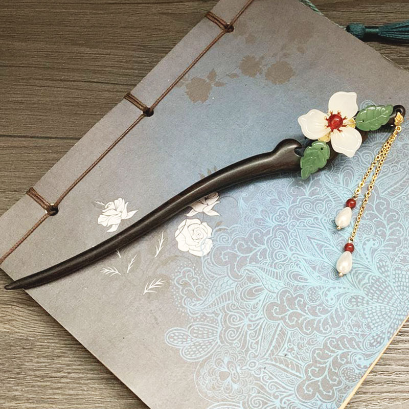 范士民族风古典头发饰创意diy古风汉服黑檀木步摇发簪子盘发饰品