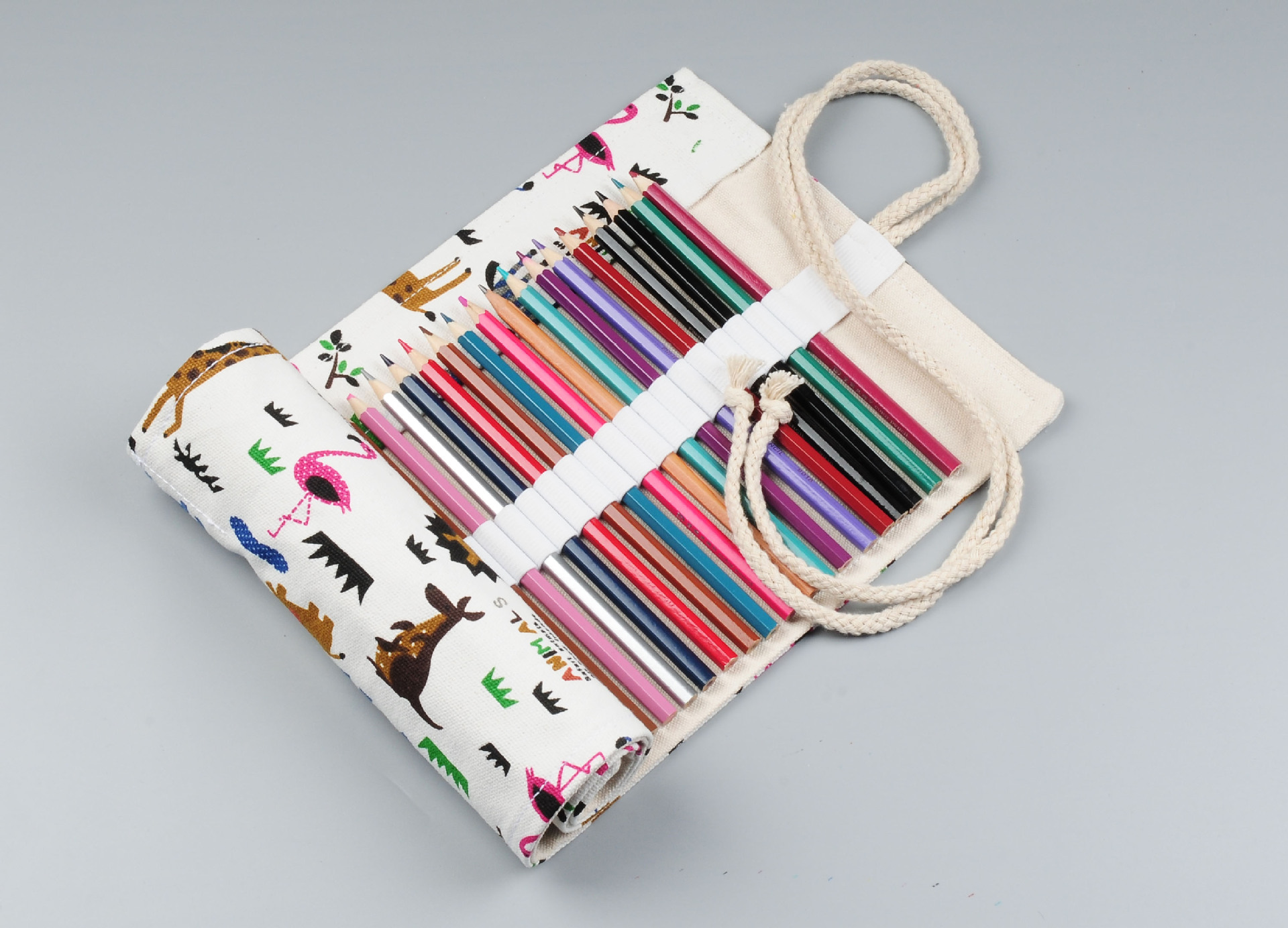 手工创意帆布笔帘笔袋12/24/36支动物园zoo大容量彩铅素描卷笔袋