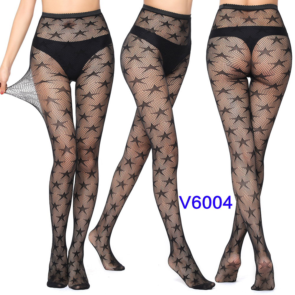 High Elastic European and American Jacquard Fishnet Stockings Sexy Stockings Spider Web Pants Small G White Moon Butterfly Foreign Trade Pantyhose