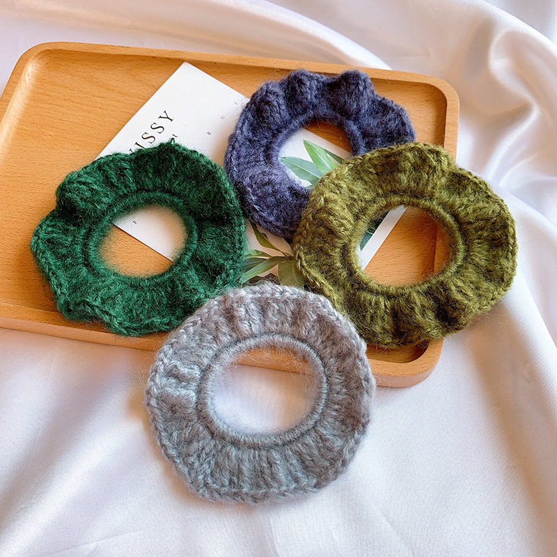 秋冬复古波浪毛线花边发绳手工编织头绳韩国可爱森系少女发饰发圈