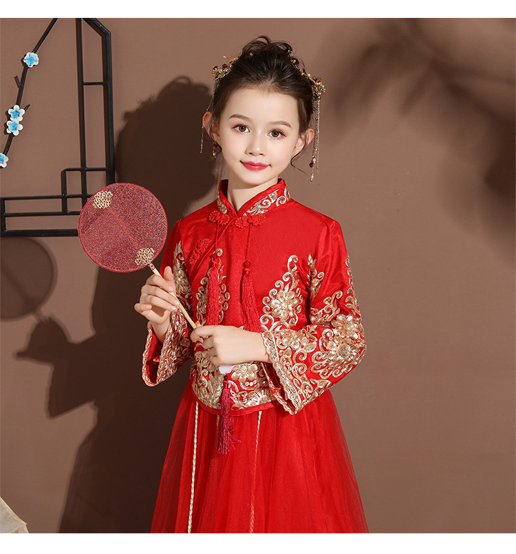 2021新款儿童旗袍礼服秋冬秀禾服套裙中大童女童中国风公主裙拜年
