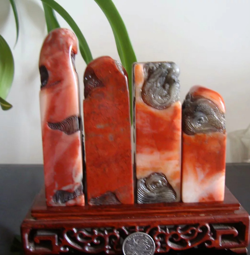 老挝老料石种寿山石大红袍大印面薄意雕印章金石篆刻礼品章